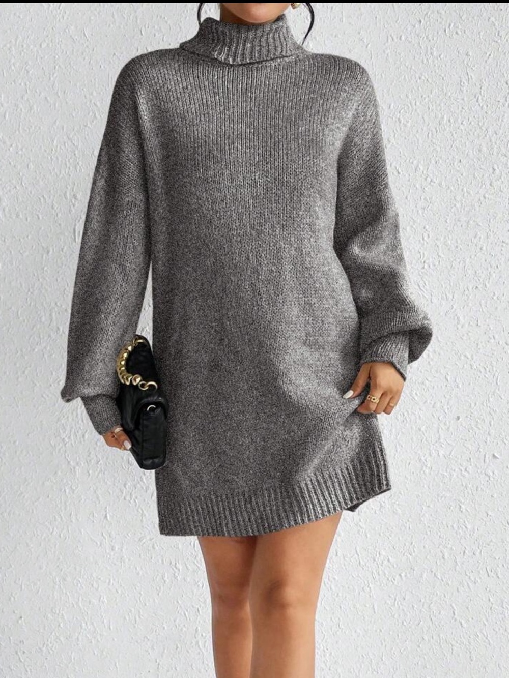 SHEIN Grey Ribbed Turtleneck Sweater Mini Dress